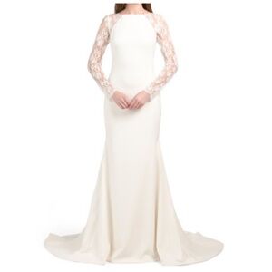 THEIA BRIDAL Lauren Chantilly Lace Stretch Crepe Mermaid Gown With Buttons 16